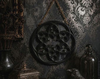 Obsidian Rose - Gothic Window Wall Hanging | Gothic Home Decor | Veil Window | Cathedral Window | Dark Academia | Rose Window