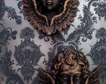 Querubins Guardiões do Véu - Escultura de Parede Gótica | Decoração Oculta | Estátua de Parede Dark Academia
