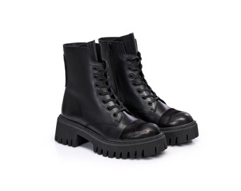 Jenny Leather Boots, Winter Stylishness and Elegance Boots, Ankle Boots, Women's Black Boots, Zipper Shoes