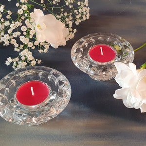 Pair of crystal candle holders, vintage glass from 50s, lead crystal tealight holders