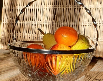 Chrome* Rim Pressed Glass Fruits Bowl