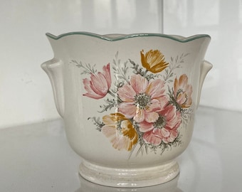 Vintage St Michael ceramic plant pot with Anemone flowers, indoor planter M&S Cottage 13cm
