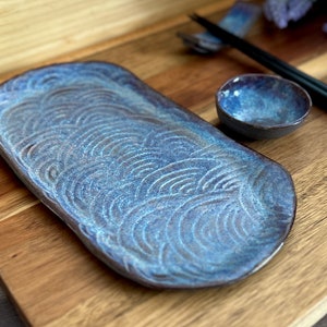 Handgefertigt Sushi-Set, Handgemachte Keramik Teller, Handgefertigt Geschirr, Japanische Teller, Asiatisch Set, Dunkel Keramik, Japan Bild 2