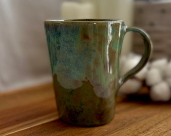 Grün und Braun Keramikbecher, Glühweintasse 290ml, Becher keramik handgemacht Grün, Unikat Becher, Espressotasse handgemacht