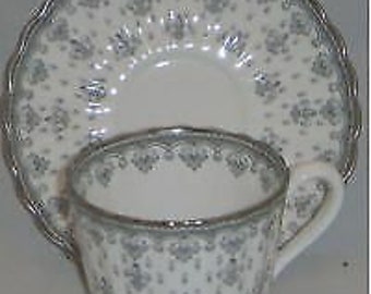 Set of 4 Spode Spode Fleur De Lys-Grey Flat Cup & Saucer Sets (Imperfect)