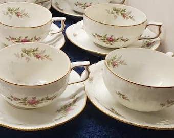 Juego de 4 tazas y platillos Rosenthal Sanssouci Rose White (con borde dorado) LK