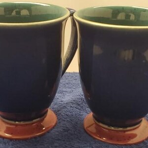 Set of 2 Denby Harlequin Mugs (Green/Blue/Red)