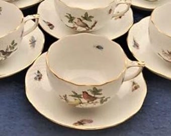 Set van 3 Herend Rothschild Bird (RO) kopjes en schotelsets (724)
