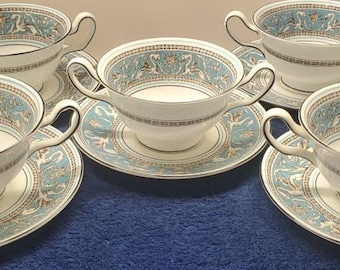 Set di 5 tazze e piattini da zuppa Wedgwood Florentine Turchese (W2714)