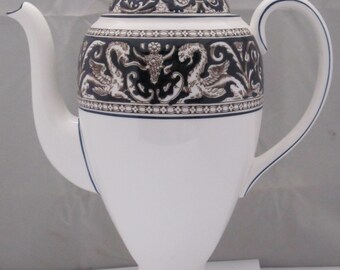 Wedgwood Florentine Dark Blue Rim (1956, No Center Design) Coffee Pot & Lid