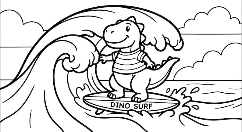 Dinosaur Beach Coloring Book, Kids Printable Summer Coloring Pages ...