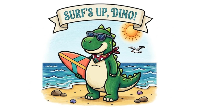 Dinosaur Beach Coloring Book, Kids Printable Summer Coloring Pages ...
