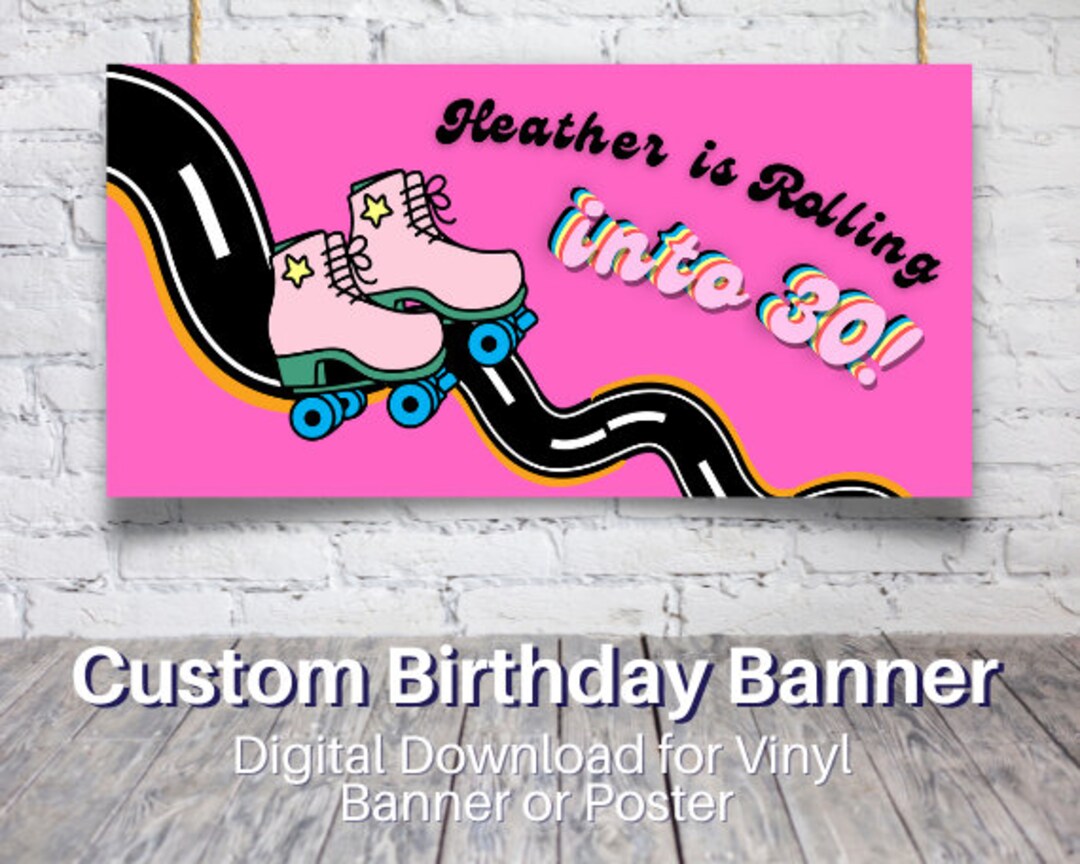 Groovy Birthday Banner Groovy Rollerskating Print Custom - Etsy