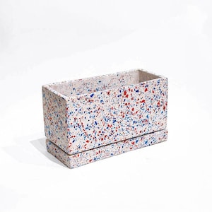 Rectangular Blue Red Terrazzo Plant Pot Drainage Saucer Indoor Concrete Cactus Planter Home Decor Plant Lover Gift