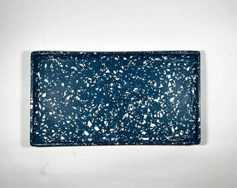 Navy Terrazzo Jesmonite Decorative Tray: Modern Concrete Dish for Jewellery, Candles, Trinkets