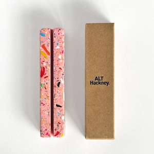 Pink Rainbow Terrazzo Jesmonite Long Photo Holder – Polaroid Stand, Dopamine Decor, Maximalist Shelfie Desk Gift