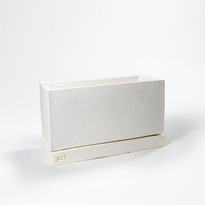 White Concrete Rectangle Plant Pot Drainage Tray Minimal Jesmonite Indoor Planter
