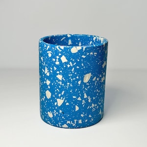 Terrazzo Pen Pot & Makeup Brush Holder | Light Blue Concrete-Look Desk Organiser