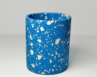 Light Blue Terrazzo Pen Pot & Makeup Brush Holder, Concrete Desk Organiser, Stationery Pencil Holder