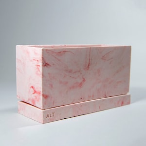 Rectangular marble plant pot pink concrete, small indoor planter with drainage a saucer tray cactus succulent home decor housewarming gift