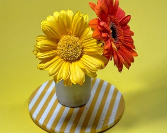 Yellow Stripe Coasters Cork Jesmonite Tray Coffee | Concrete Ceramic Trinket Tray Maximalist Home Decor | Housewarming Gift Family Friends