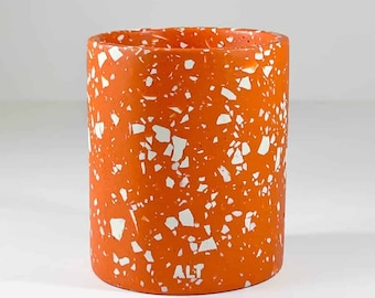Orange Terrazzo Pen Pot Makeup Brush Pot - Scandi Concrete Desk Decor Pencil Holder