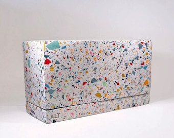 Rainbow Terrazzo Succulent Planter Jesmonite Indoor Plant Pot Large Rectangular Ceramic Concrete Aesthetic Pot Scandi Housewarming Gift