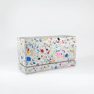 Rectangular Rainbow Terrazzo Jesmonite Concrete Plant Pot with Drainage Hole and Saucer: Indoor Planter