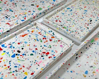 Terrazzo Jesmonite Decorative Tray: Modern Concrete Dish for Jewellery, Candles, Trinkets