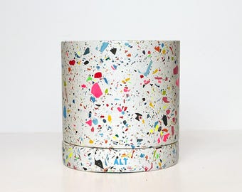 Rainbow Terrazzo Jesmonite Plant Pot with Drainage and Saucer: Sustainable Cactus & Succulent Planter