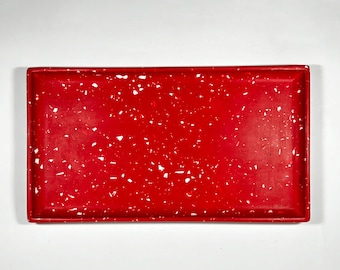 Red Terrazzo Jesmonite Decorative Tray: Modern Maximalist Concrete Dish for Jewellery, Candles, Trinkets