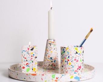 Terrazzo Round Tray: Jesmonite Concrete Trinket Dish, Vanity Organizer
