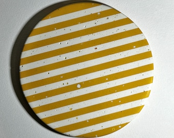 Yellow Stripe Jesmonite Coaster: Handcrafted Modern Kitchen Decor