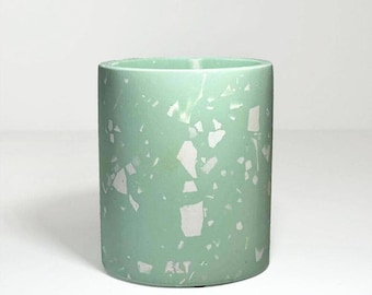 Mint Green Terrazzo Pen pot: Handmade Jesmonite Office Desk Organiser pencil holder