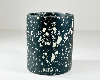 Handcrafted Navy Terrazzo Pen Pot and  Makeup Brush Holder: Concrete Desk Organiser Pencil Holder