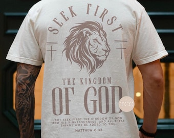 Christian Men Shirt Christian Mens Shirt Bible Verse Shirt Scripture Shirt Gospel Shirt Christian Merch Cross Jesus Seek First The Kingdom