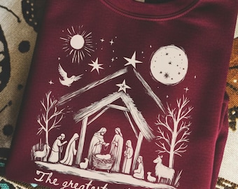 Nativity Scene Christmas Sweatshirt, Christian Christimas Sweatshirt, Greatest Gift of All, Christian Crewneck, Jesus Birth Matthew 1:21