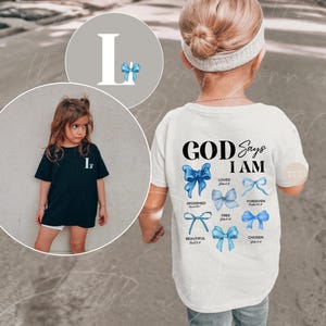 Personalized Christian Shirt For Kids, God Says I Am Blue Coquette Shirt, Jesus Tshirt, Christian Gifts, Bible Verse Youth, Religious Tee