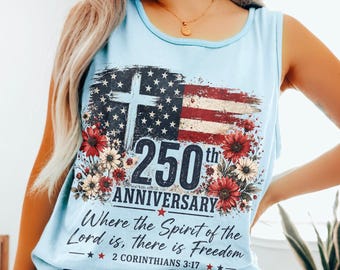 Christian 4th Of July Tank Top, Psalm 91 Comfort Colors Top For Women, USA Flag Cross Sleeveless Tank