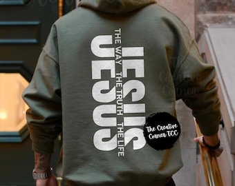 Men's Christian Hoodies  Jesus The Way Christian Hoodie Bible Verse Hoodies Jesus Hoodie Christian Men Gifts Christian Sweatshirt God