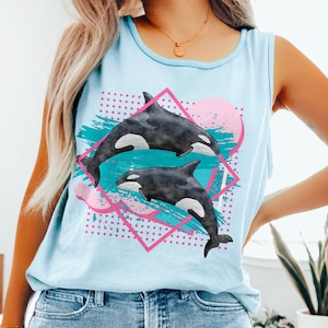 Orca Whale Tank Top Retro 90's Ocean Conservation Environmental Shirt Y2K Save Oceans Shirt Vintage Save Killer Whales Retro Orca Tank Top
