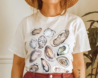 Seashell Graphic Tee Vintage Oyster T-Shirt Shell Aesthetic Trendy T-shirt Coastal Tshirt Beach Tee Sea Shell T-shirts oysters Fish seafood