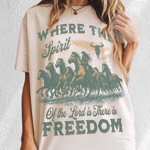 Western Horse Graphic T-Shirt: Christian Bible Verse, Vintage Look, Faith Comfort Colors Gifts image 1