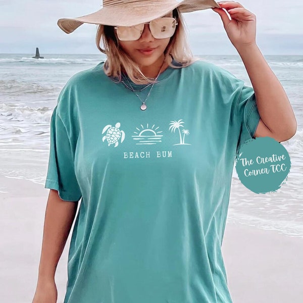 Beach Bum Shirt Palm Tree Turtle Summer T Shirt Beach Tee Ocean Oversized Tshirt Vacation Shirts Comfort Colors Women's Graphic Tees