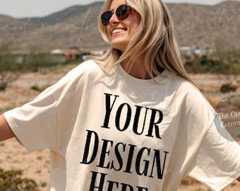 Ivory Comfort Colors 1717 Mockup, White 1717 Mockups, Model Mockup, Ivory Mockup, Model Western Cowgirl Trendy Desert Design Mockup