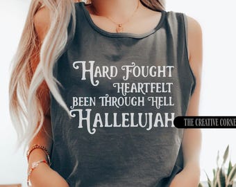 Comfort Colors® Hard Fought Hallelujah Tank Top, Christian Gift, Bible Verse Shirt, women's Tank Tops, Jesus Lover Shirt, Retro Tops