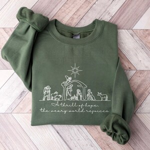 Chemise de Noël chrétienne, sweat-shirt de crèche, chemise de la nativité de Noël, histoire vraie de Jésus, cadeaux de Noël religieux, frisson d&#39;espoir