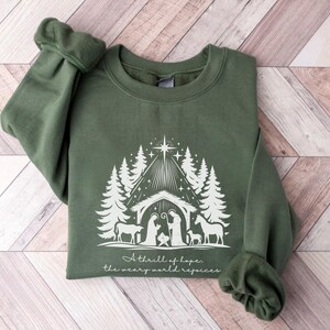 Chemise de Noël chrétienne, sweat-shirt de crèche, chemise de la nativité de Noël, histoire vraie de Jésus, cadeaux de Noël religieux, frisson d&#39;espoir