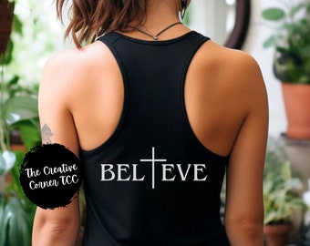 Christian Believe Cross Tank Top Christian Tank Top Back Design Tank Top Christian Gym Yoga Bekleidung Jesus Tank Top für sie Racerback Cross