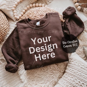 Dark Chocolate Gildan 18000 Sweatshirt Mockup, Flat Lay Mock-up Sweatshirt Mock Ups Boho Mock up Gildan 18000 Mocks Gildan Sweatshirt Mockup